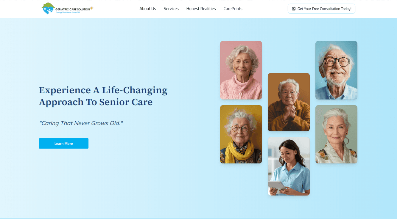 Geriatric Care Solution senior in-home care website preview